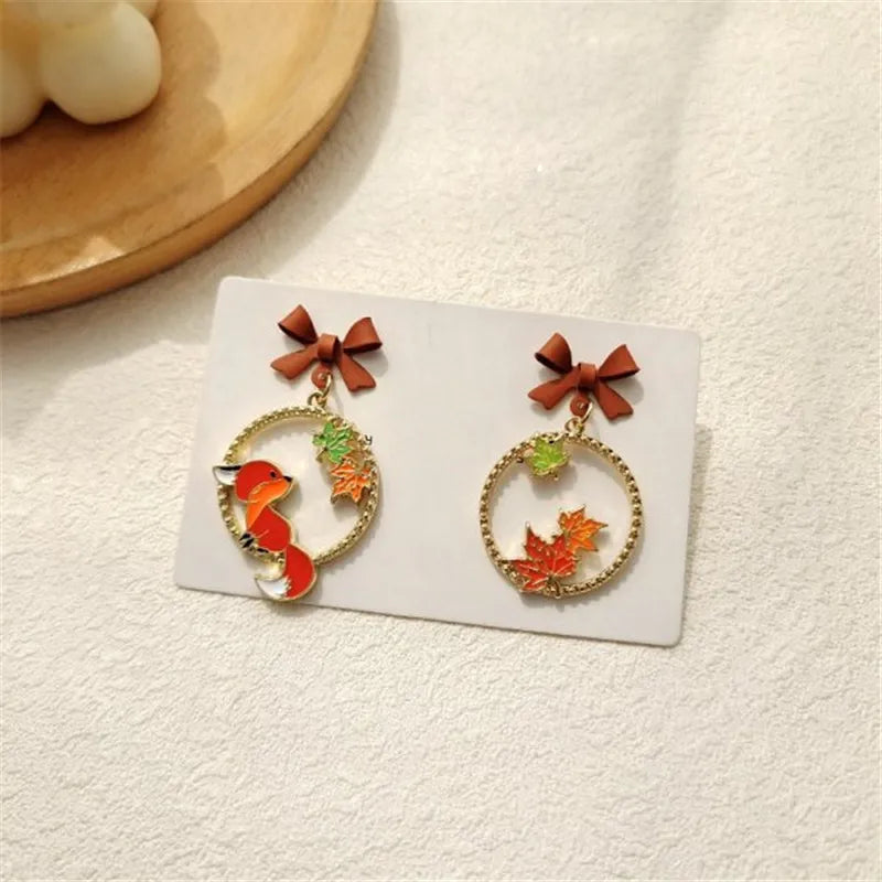 Exquisite Red Rhinestone Zircon Maple Leaf Stud Earrings For Women Vintage Personality Crystal Earring Fall Winter Charm Jewelry