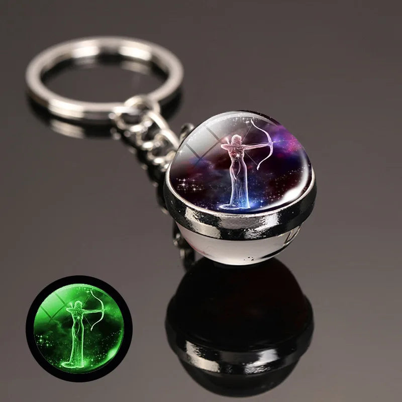 New Design Luminous Crystal Twelve Constellation Keychain Unisex Metal Holder Pendent Key Ring Bag Decoration Gift For Couple