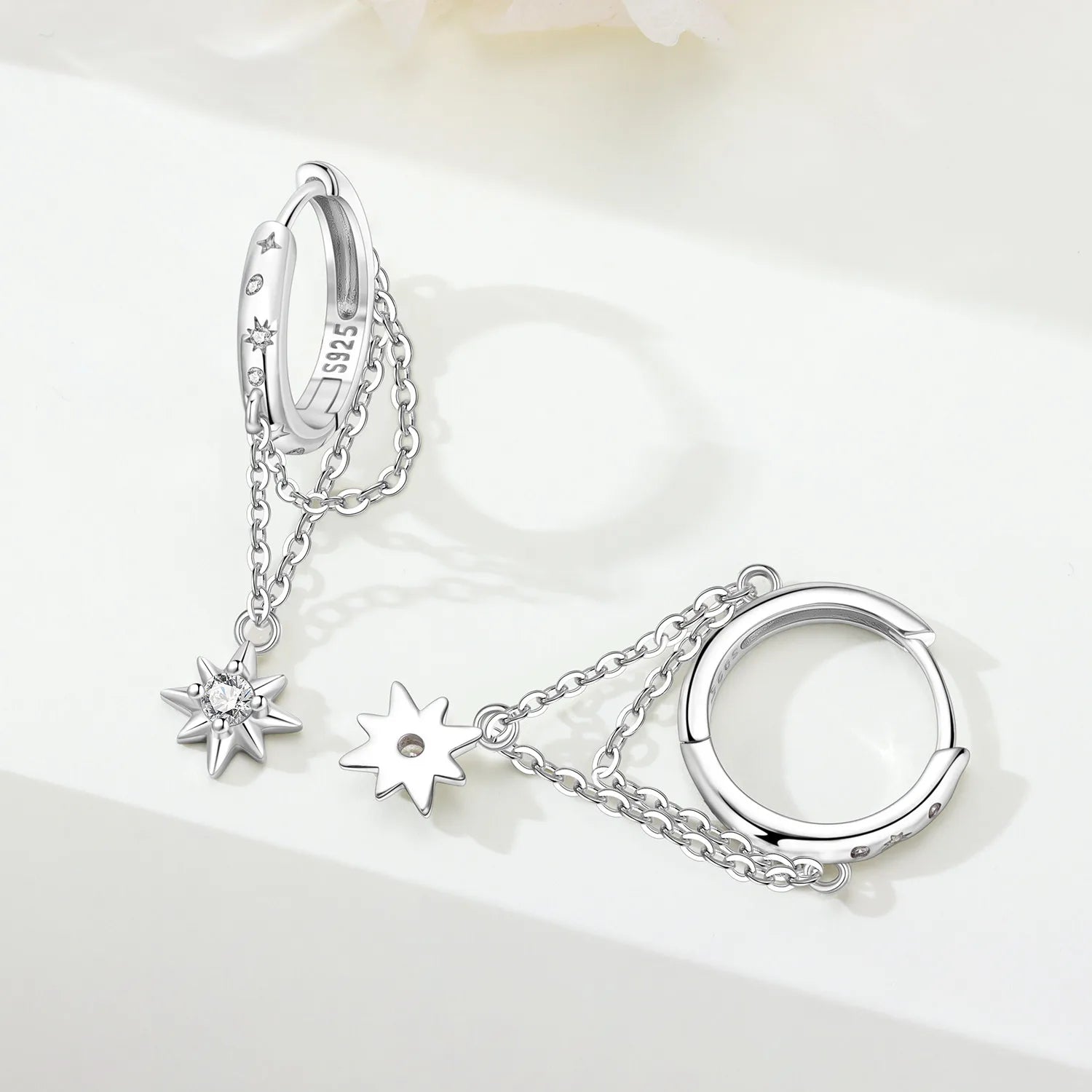 PANPOKI 925 Sterling Silver Sparkling Star Tassel Drop Earrings Women Earring Birthday Party Fashion Jewelry Fine Original Gift