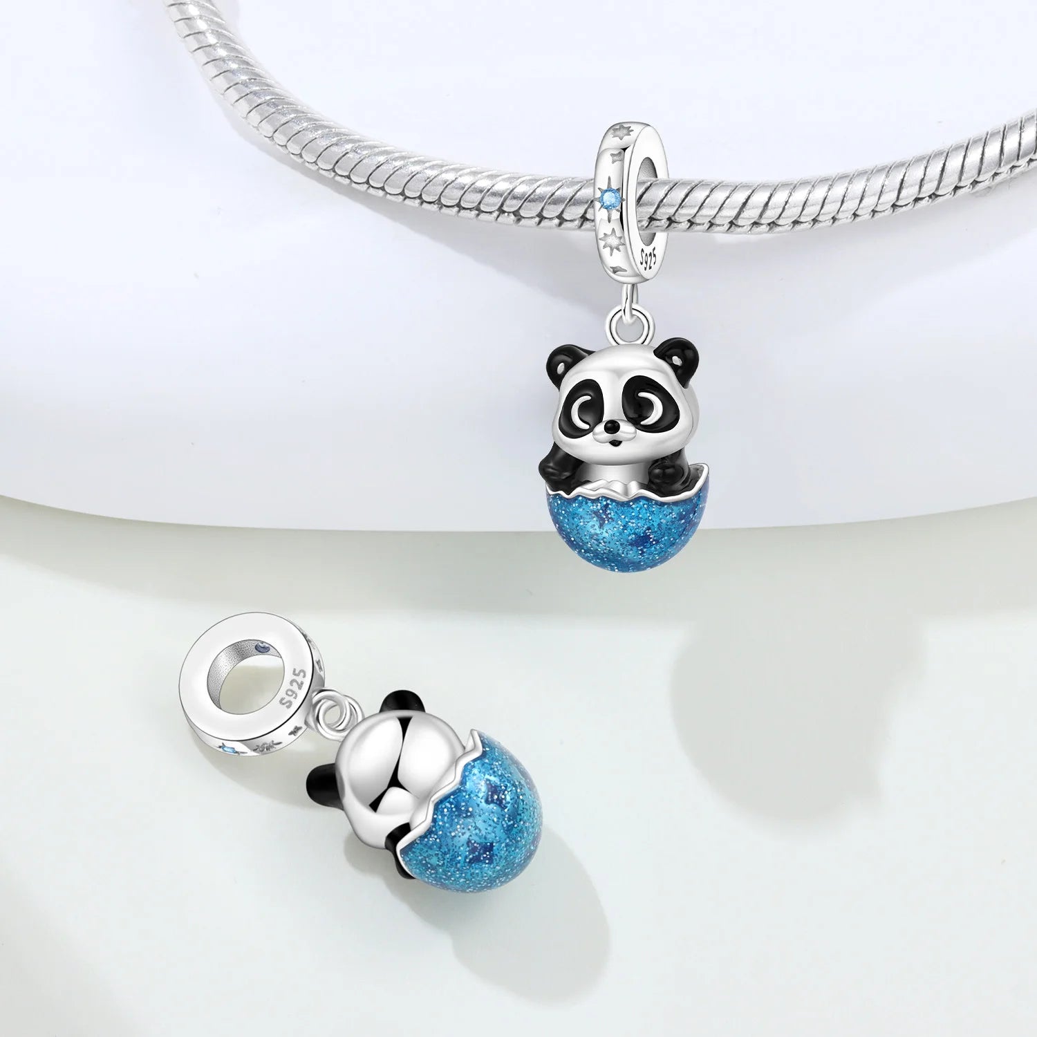 PANPOKI 925 Sterling Silver Eggshell Panda Animal Beads Original Pendants Bracelet Charm Jewelry Party DIY Trendy Gifts