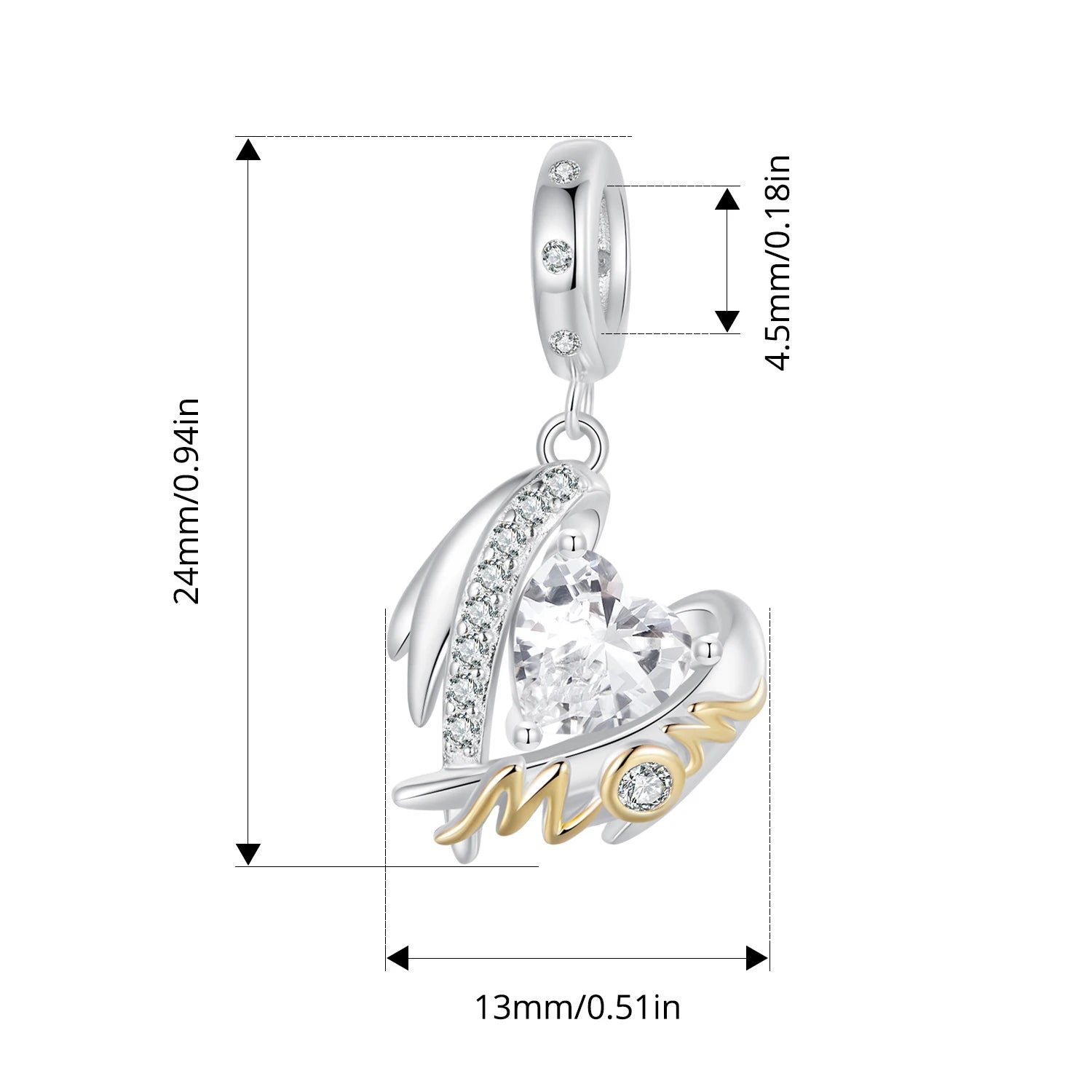 Bamoer Anhänger aus 925er Sterlingsilber, zweifarbig, mit Jungfrau Maria-Motiv, Kreuzanhängern und Flügelperlen, ideal für DIY-Armbänder und mehr.