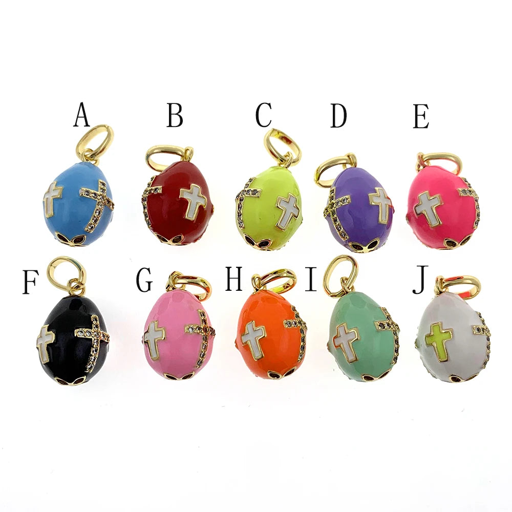 Collier avec pendentif en forme d'œuf de Fabergé russe en forme de croix religieuse pour le jour de Pâques, en émail coloré rose et zircone cubique, plaqué or, accessoire cadeau pour femme