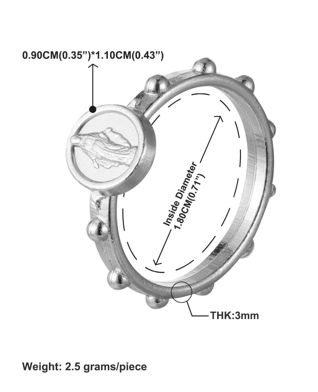 30Pcs Catholic Medalla Milagrosa Rosary Ring Our Lady Virgin Mary Medal Portable Finger Ring Jewelry for One Decade Rosary