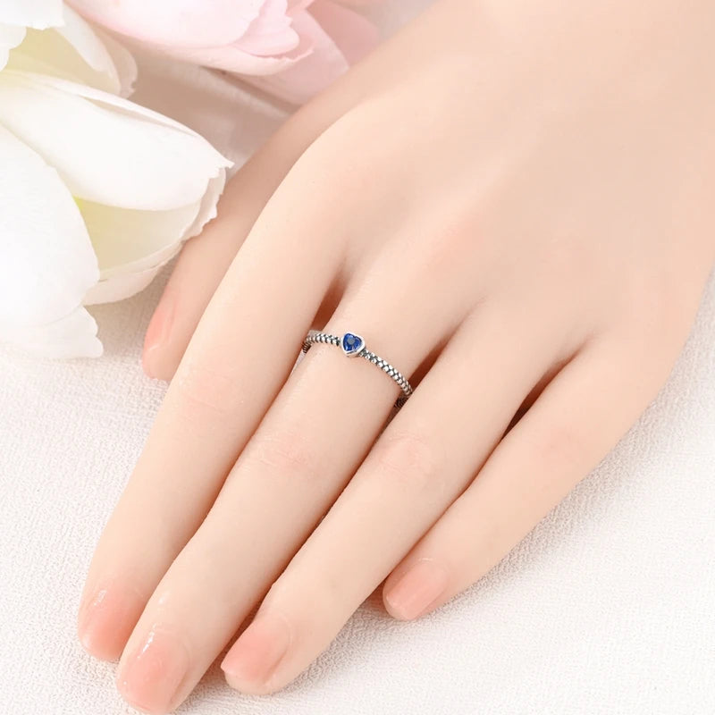 VAMO Original 925 Sterling Silver Woman Ring Vintage Dew Pearl Blue Heart Rings Sparkling Wedding Ring Girls Jewelry Anniversary - Madeinsea©