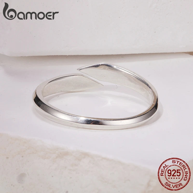 Bamoer 925 Sterling Silver Geometric Line Structural Open Ring Adjusable Arrow Ring for Personalized Women Minimalist Gift