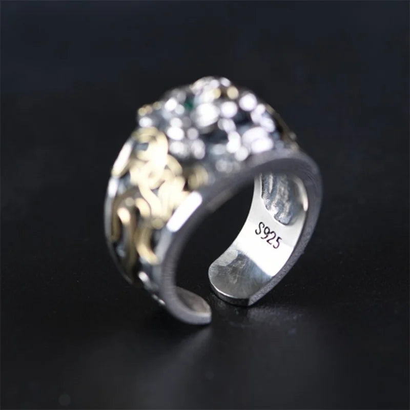 New Fashion Gold Silver Collision Tiger Ring Male Finger Accessories Domineering Tiger Crystal Eye Ring Male Jewelry Open Size