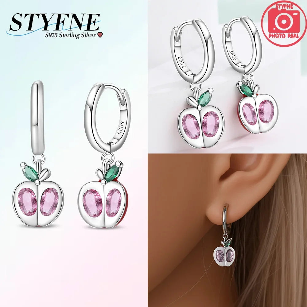Earrings Woman 925 Silver Cherry Pear Apple Butterfly Sunflower Hoop Earrings for Women Engagement Birthday Fine Jewelry Gift