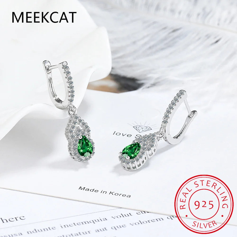 Pear Cut Blue Sapphire 925 Sterling Silver Water Drop Earrings for Women Gemstone Fine Jewelry Birthday Gift