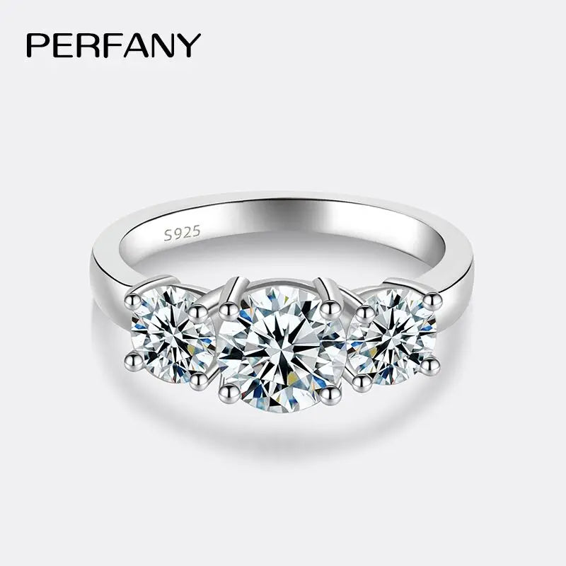 PERFANY 2/4CT Moissanite Ring for Women S925 Pure Silver Three Laboratory GRA Certified Diamonds Luxury Wedding Jewelry - Madeinsea©