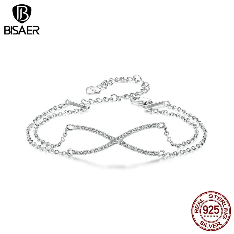 BISAER Bracelet en argent sterling 925 avec croix en X réglable à double couche plaqué or blanc pour femme, bijoux fins de fête, cadeau