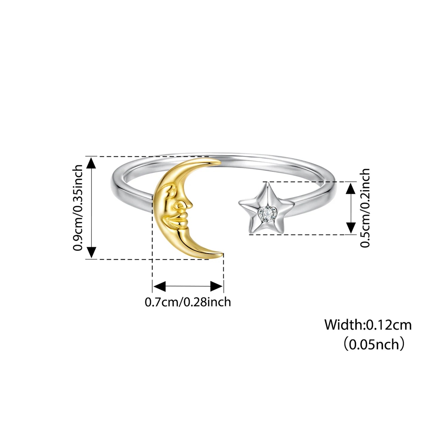 WOSTU 925 Sterling Silver Star Open Ring Moon Starlight Planet Original for Women Wife Anniversary Birthday Fine Jewelry Gift