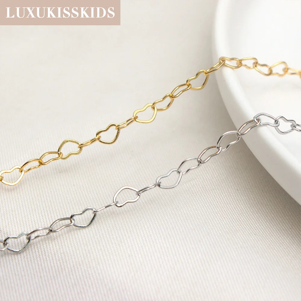 LUXUKISSKIDS Damen/Herren Ketten-Sets aus Edelstahl, Herzanhänger, Schlüsselbein-Choker-Armbänder, Schmuckset