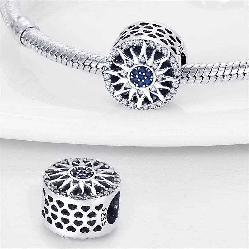 Genuine 925 Silver Evil Eye Blue Zircon Round Lucky Charms Beads Fit Pandach 925 Original Bracelets Fine DIY Birthday Jewelry