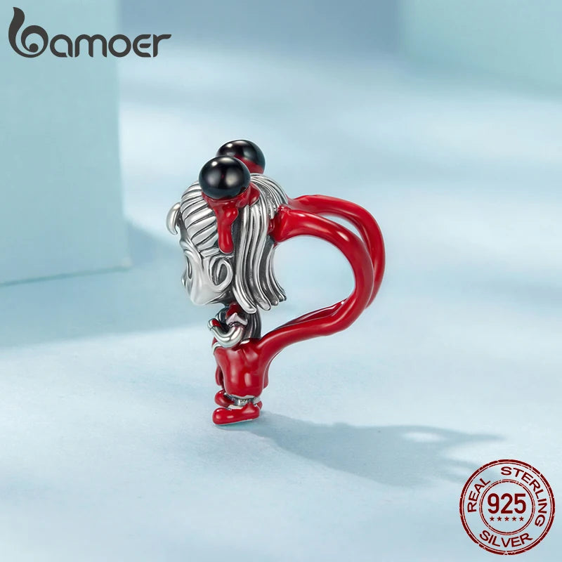 BAMOER Red Enamel Nezha Charm Heart Sword Pendant Chinese Funny Figures Beads Fit Original Bracelet DIY Cultural Jewelry Gift