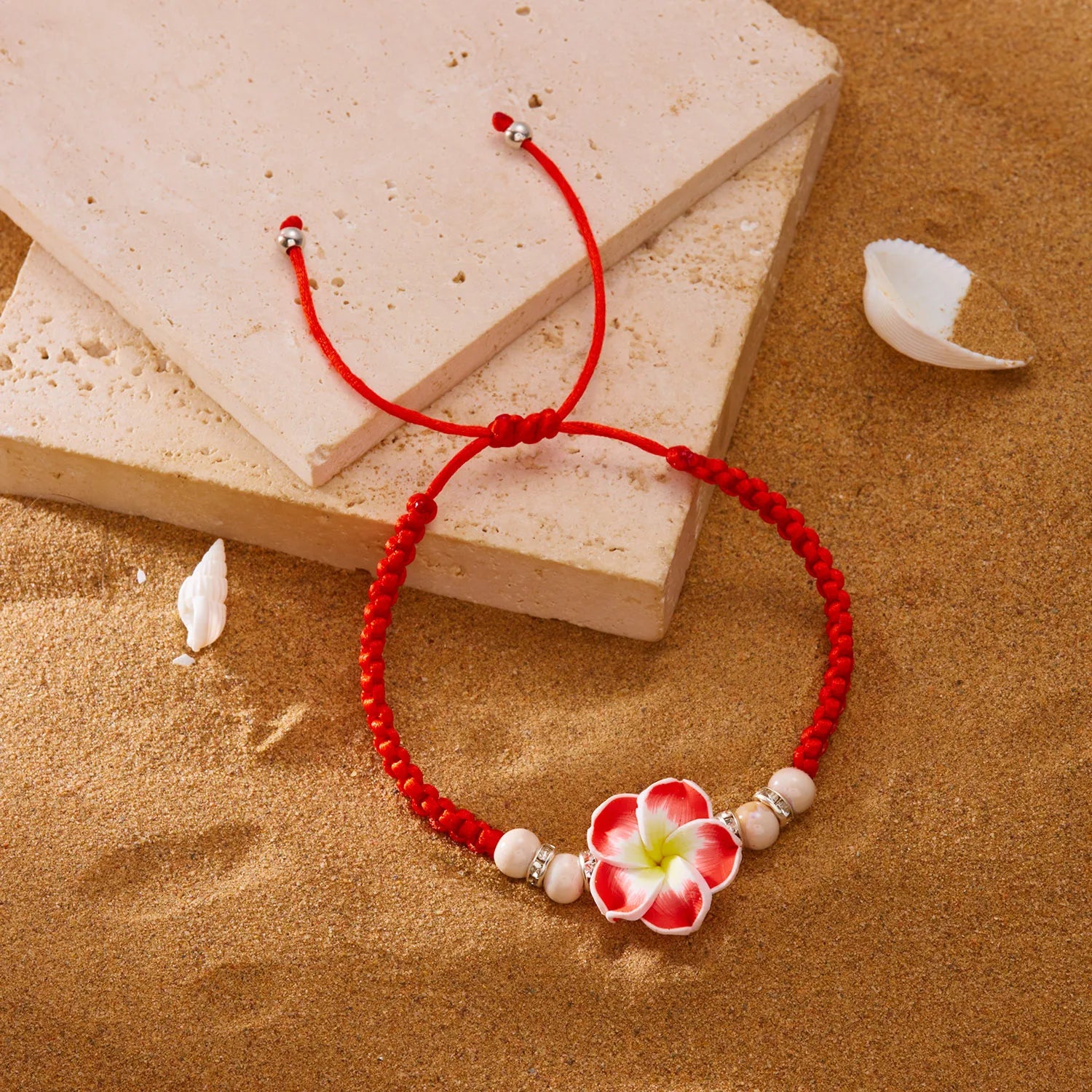 Bohemian Big Flower Charm Bracelets For Women Pink Red Blue Green Flowers Soft Clay Pottery Beaded Bangles Girls Party Jewelry