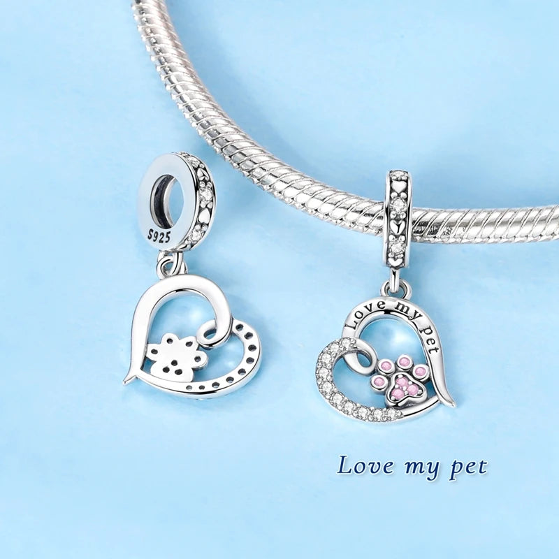 100% 925 Sterling Silver Lovely Pet Cat Paw Dog Warm Family Charms Beads Fit 3MM Original Bracelets DIY Jewelry Gift For Friends