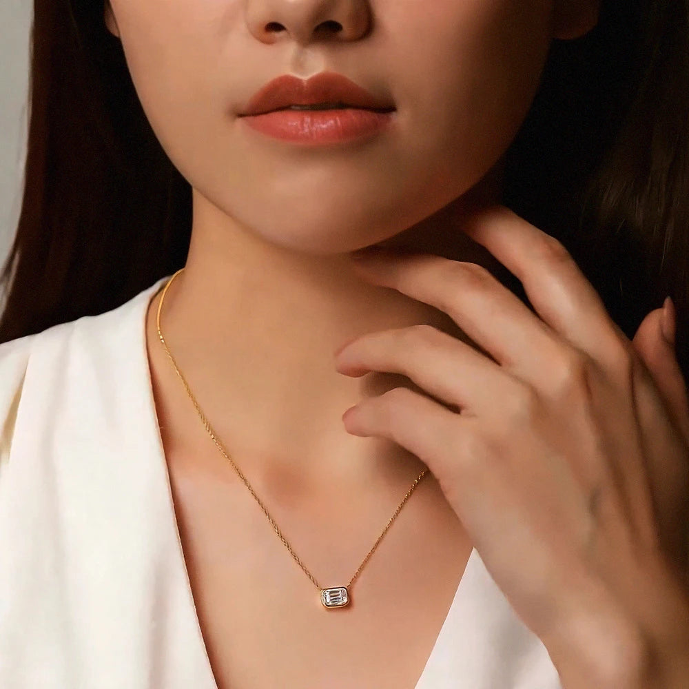 Serenity 1ct 2ct Emerald D Moissanite Necklace for Women Gift Rectangle Lab Diamond Pendant Necklace 925 Sterling Silver Jewelry - Madeinsea©