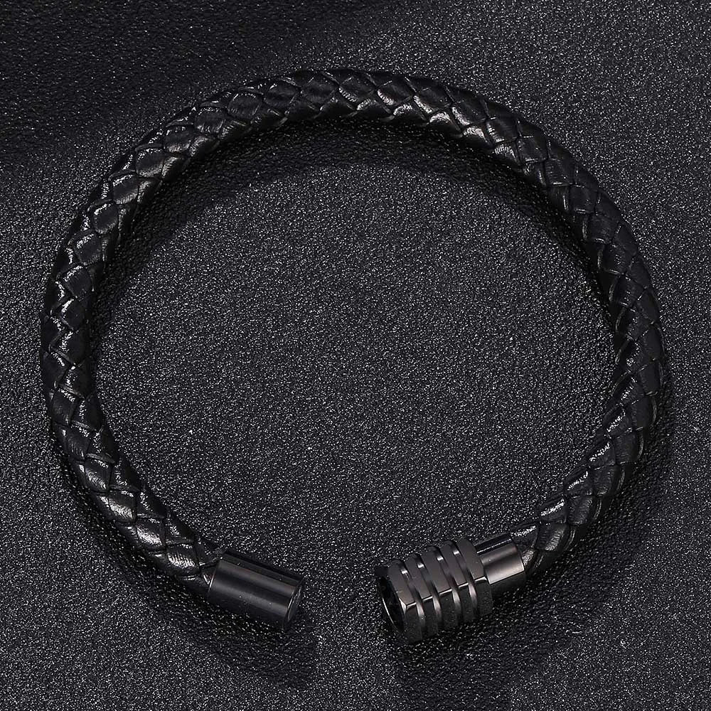 MKENDN Fashion Punk Men Jewelry Black Braided Leather Bracelet Stainless Steel Magnetic Clasp Fashion Bangles Gift