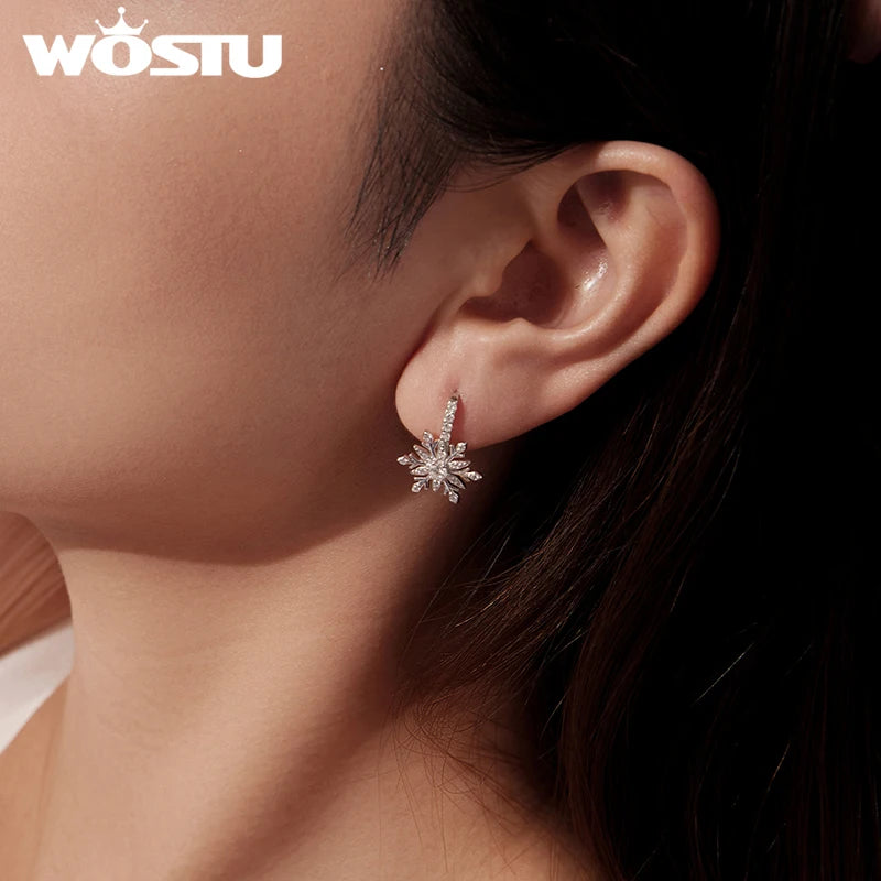 WOSTU 925 Sterling Silver Snowflake Huggies Hoop Earrings For Women, AAA Zircon Ear Hoops  Luxury Winter Wedding Jewelry Xmas - Madeinsea©