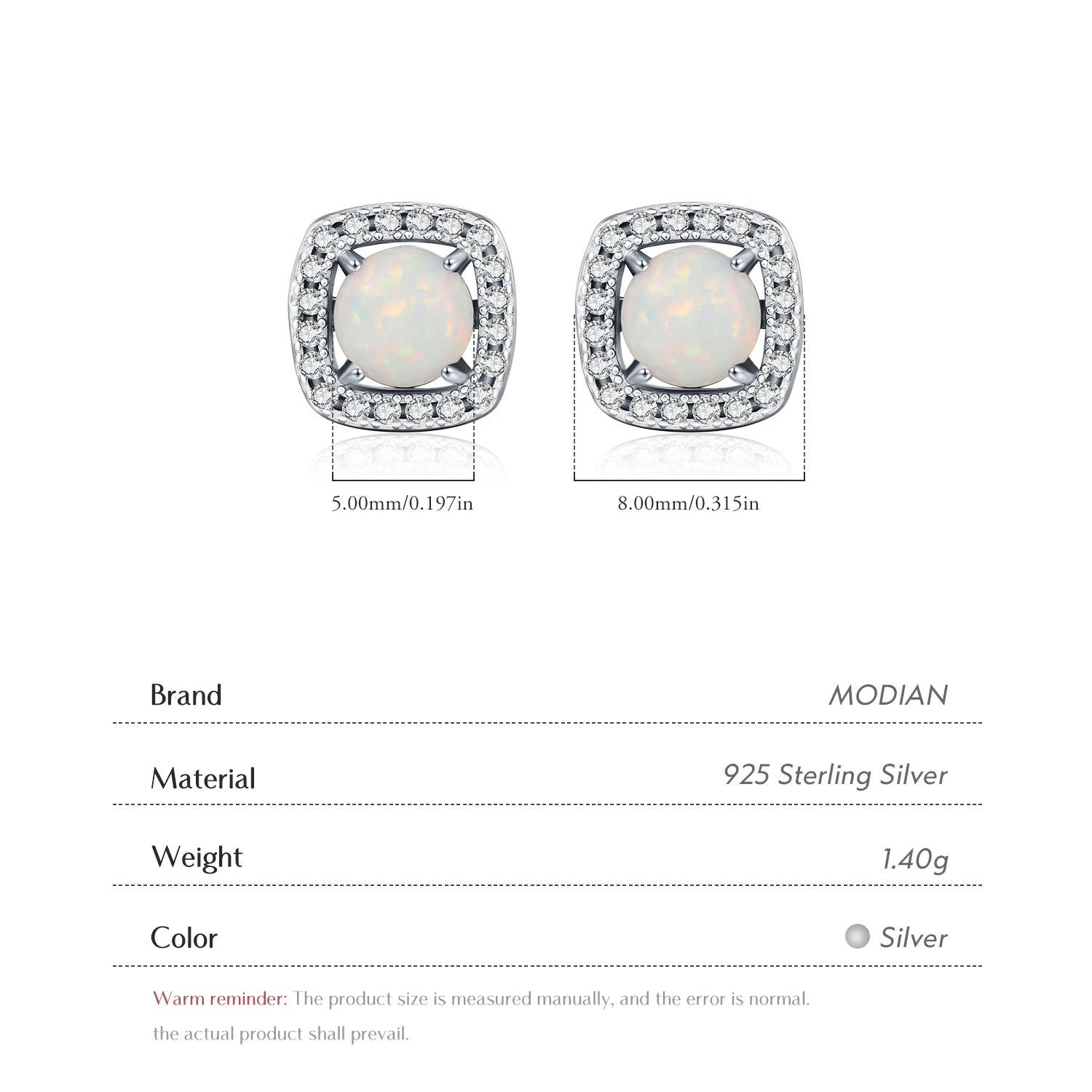 MODIAN 925 Sterling Silver Elegant Opal Square Dating Stud Earrings Fashion Daily Earrings For Women Fine Jewelry Gifts