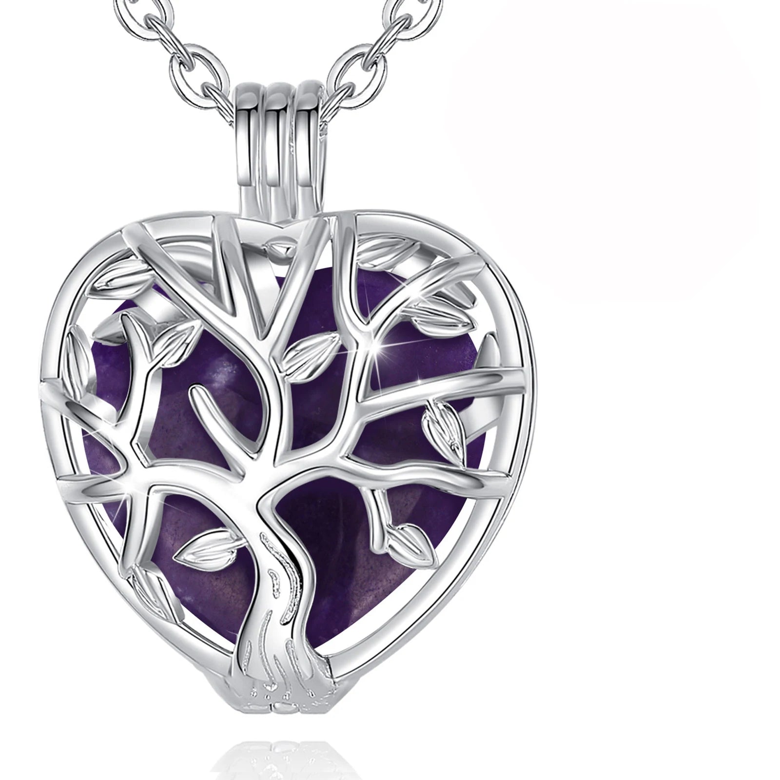 Collier Eudora Arbre de Vie Cage Coeur Obsidienne Énergie Guérison Cristal Pierre Pendentif Spirituel DIY Bijoux Pierre de Lune Cadeau