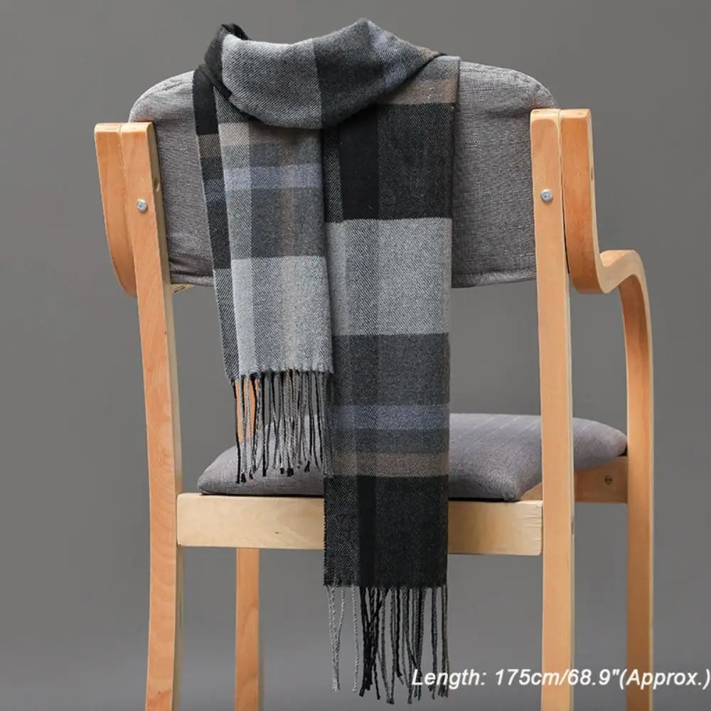 Winter Thick Warm Men's Scarf Cashmere Plaid Fringed Tassels Business Long Scarf Soft British Style Camping Hiking Scarf Shawl - Madeinsea©
