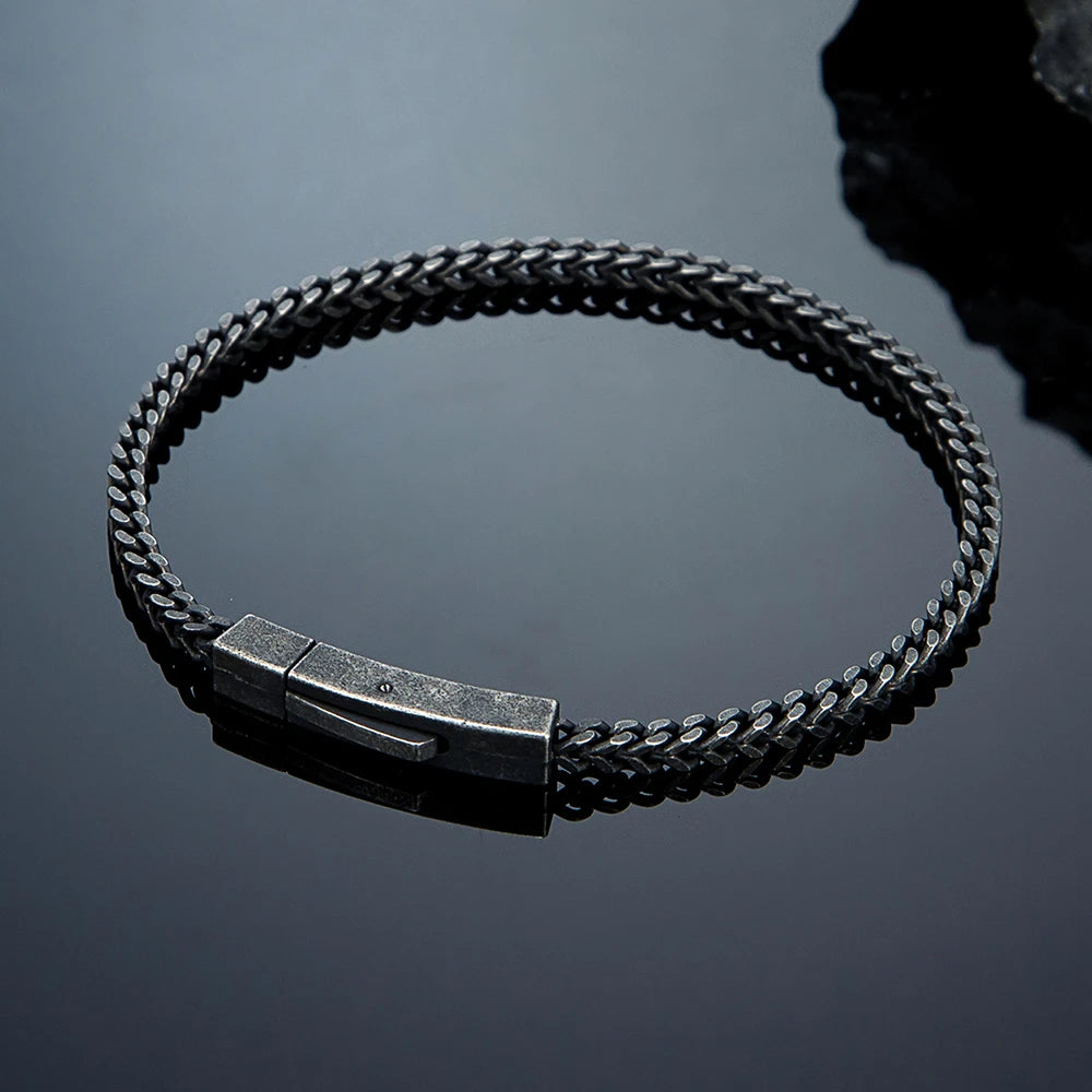 MKENDN Mens 3MM Byzantine Cuban Link Chain Bracelets Retro Stainless Steel Link Wristband Vintage Jewelry Gift for Him Boy