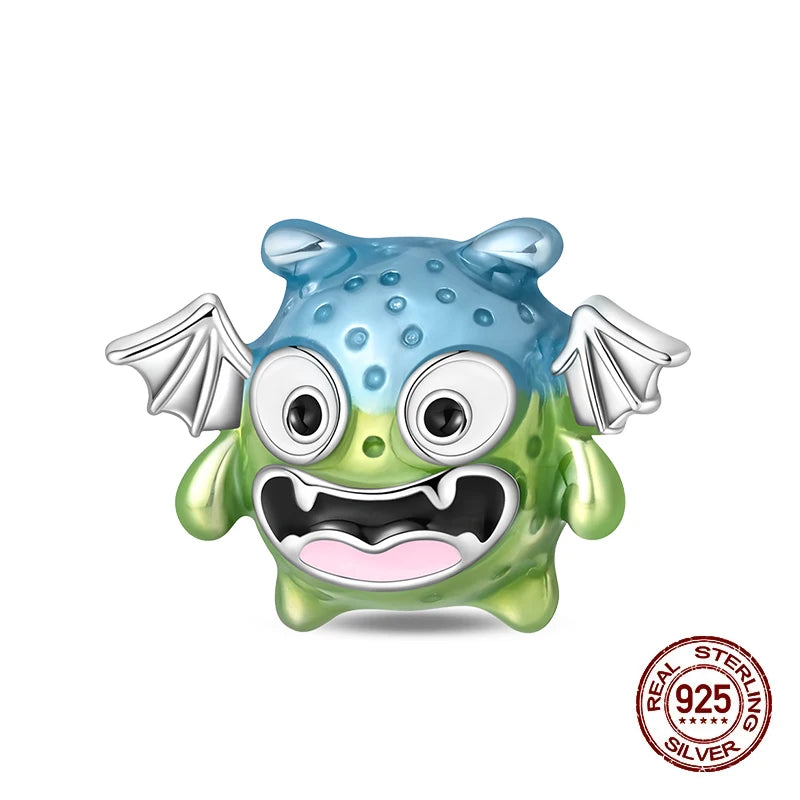 Bracelet à breloques mignonnes en argent sterling 925, taille originale, avec des motifs de monstres, robots, chiens et pandas chinois. Perles et breloques pour femmes, à créer soi-même ou pour des fêtes. Bijoux de fête.