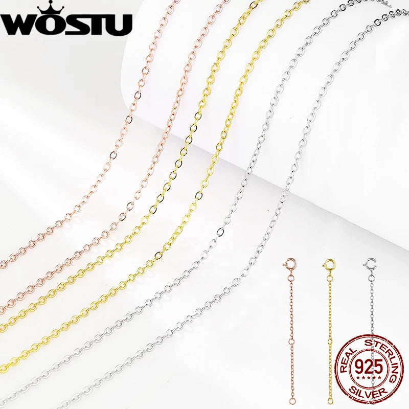 WOSTU Classic Basic Chains 925 Sterling Silver 14K Gold Rose Gold Plate O-Shaped Links Neckalce Extended Chains Jewelry Making