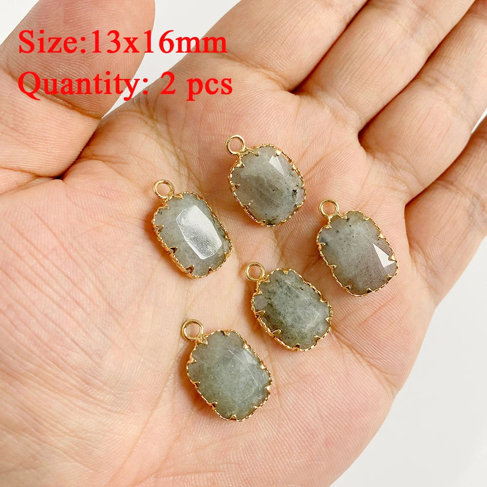 2PCS Natural Flash Labradorite Stone Pendant Irregular Shape Fashion Flash Labradorites Charms Connector For Jewelry Making DIY