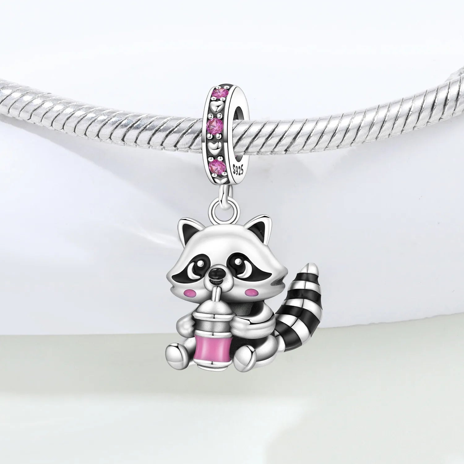 PANPOKI 925 Sterling Silver Cute Raccoon Animal Beads Original Pendants Bracelet Charm Jewelry Party DIY Trendy Gifts