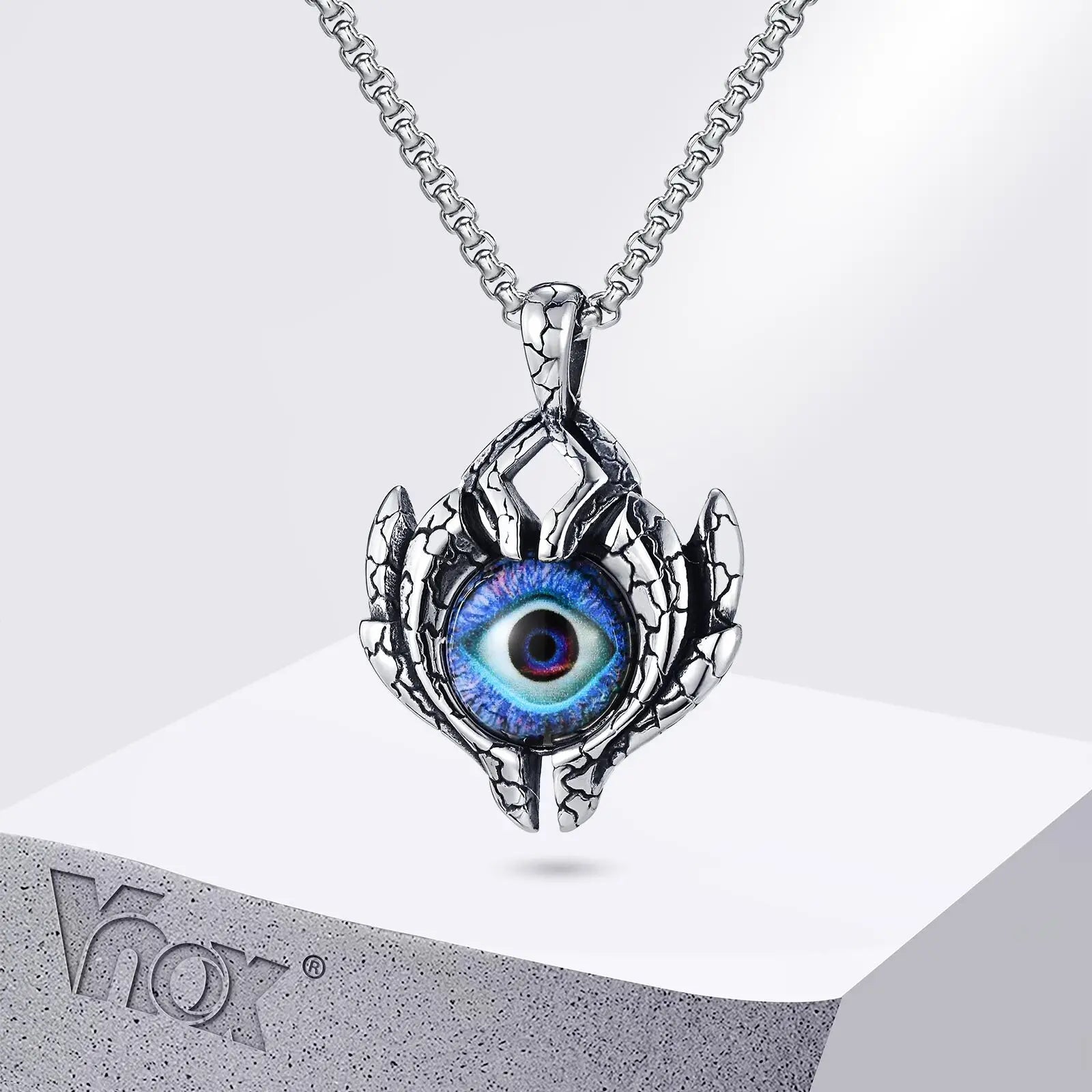 Collier pendentif Vnox Big Evil Eye, badge épais en acier inoxydable avec pendentif œil turc, accessoire punk pour homme