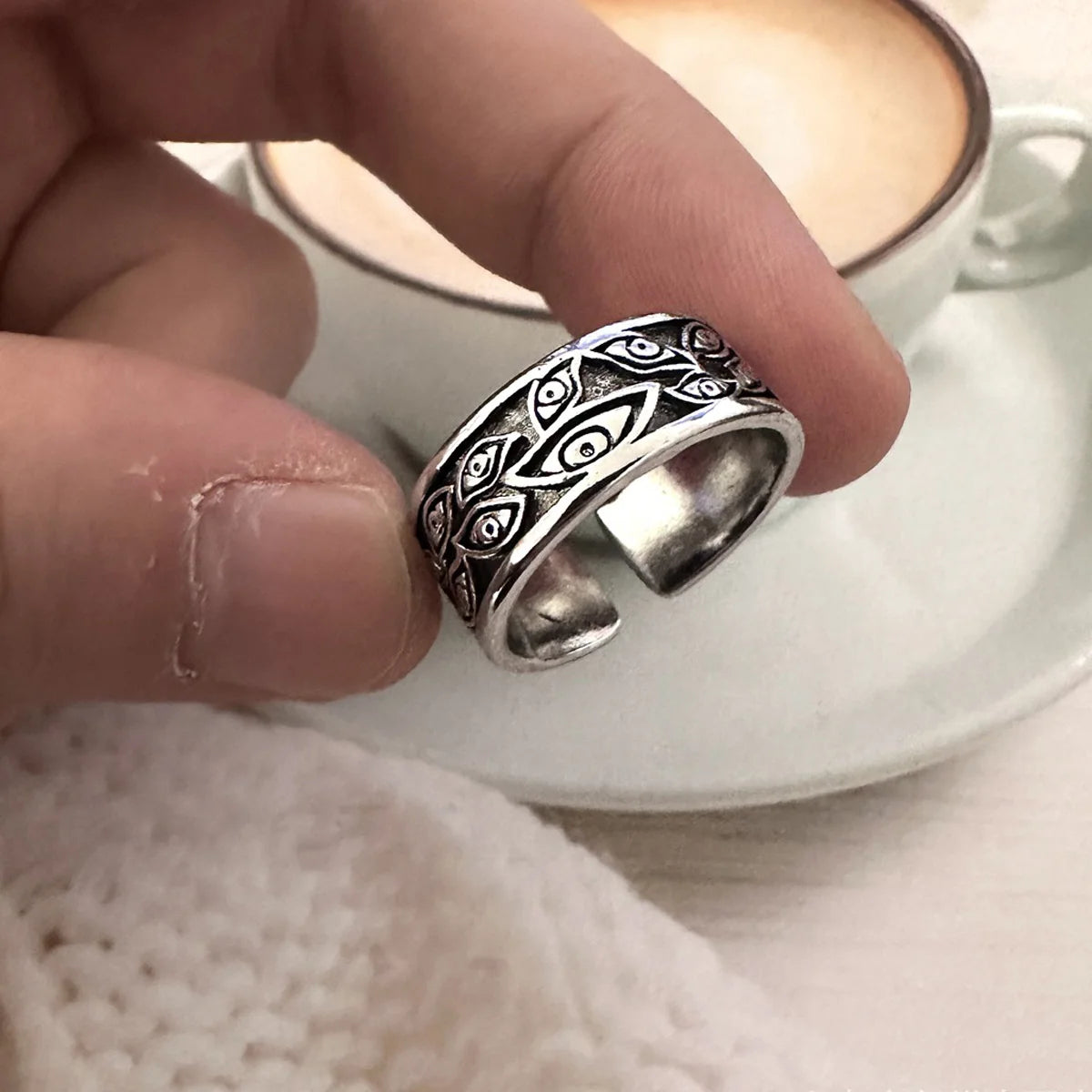 Retro Devils Eyes Ring For Men Silver Color Punk Gothic Adjustable Cuff Ring Rock HipHop Handmade Jewelry Accessories Man Gift - Madeinsea©