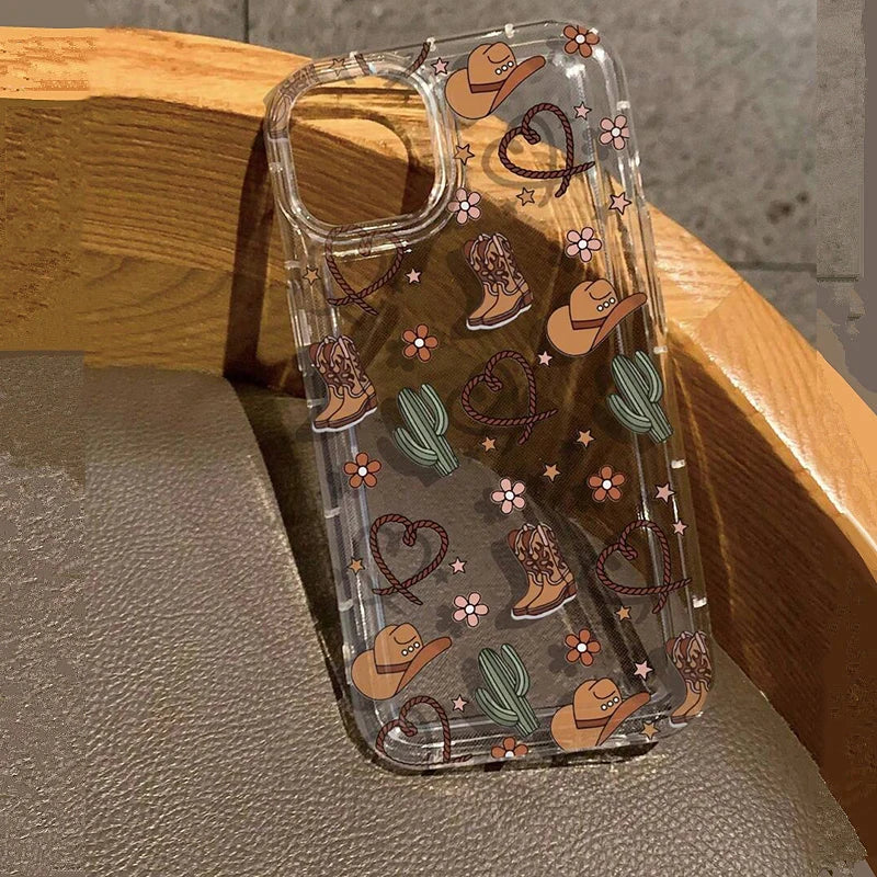 Cute Cartoon Flowers Cow Print Clear Phone Case For iPhone 11 12 13 14 15 16 Pro Max Mini XR XS X 7 8 Plus SE2020 Silicone Cover