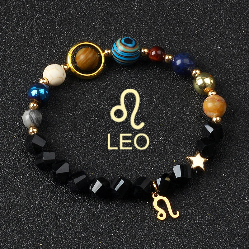 Universe Galaxy Eight Planets 12 Constellation Bracelets for Women Natural Stone Solar System Bracelets Libra Virgo Leo Jewelry - Madeinsea©