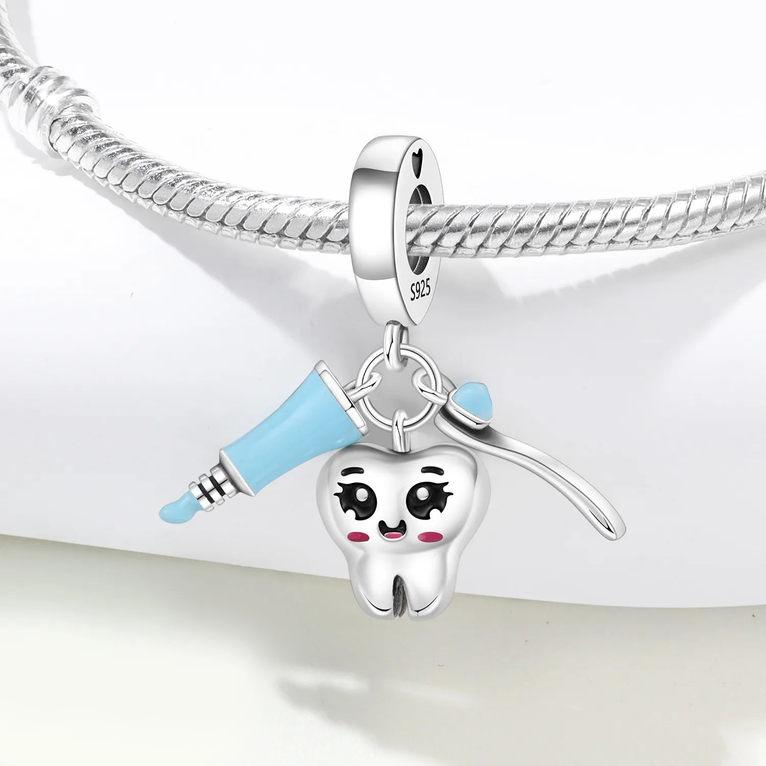 PANPOKI 925 Sterling Silver Dental Health Pendant Charms Beads Fit Bracelets DIY Party Trendy Gifts Jewelry Accessory