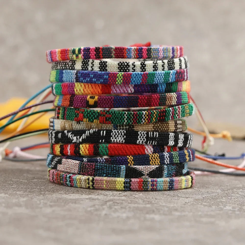 12Pcs Nepal Ethnic Colorful Bracelet Set For Women Bohemia Fabric Braided Rope Wristbands Men Bangle Fashion Summer Jewelry