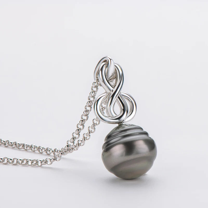 OXTAO 11mm Unique Design Baroque Spiral Black Pearl Pendant Necklace For Women 925 Sterling Silver Jewelry Chain Length 40+2+3Cm