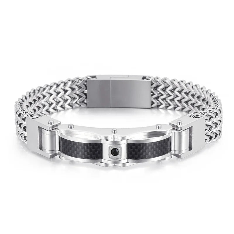 MKENDN Punk Rock Biker 316L Stainless Steel Steel Wire Mens Bracelet Pave Cubic Zircon Bicycle Chain Jewellery Pulsera Hombre