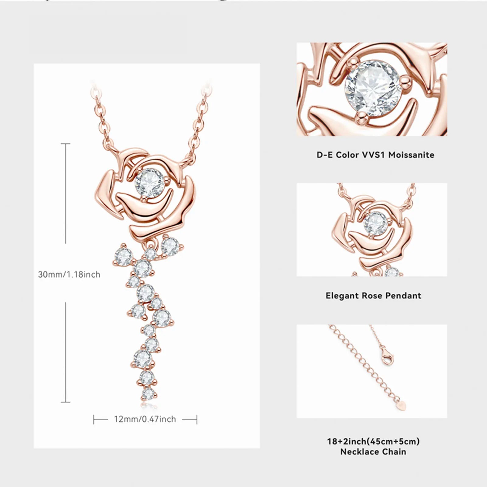 OXTAO Rose Moissanite Jewelry Set 925 Sterling Silver Retro Classic Rose Gold Pendant Necklace Boutique Jewelry Gift with Certif