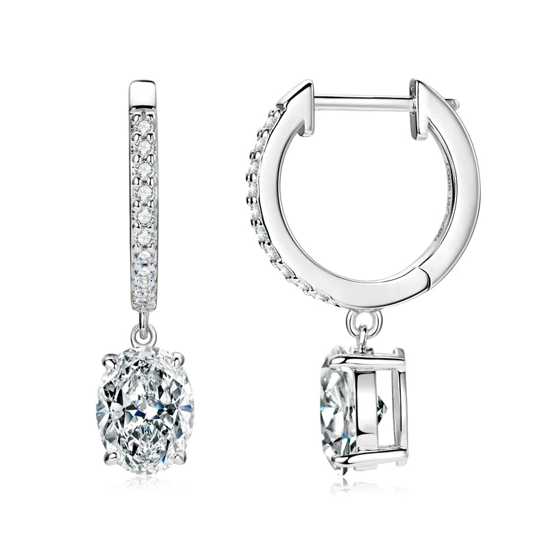 OXTAO Hoop Earings 100% 925 Sterling Silver Oval Cut D Moissanite Drop Dangle Earrings Huggie Wedding Jewelry Gift Wholesale