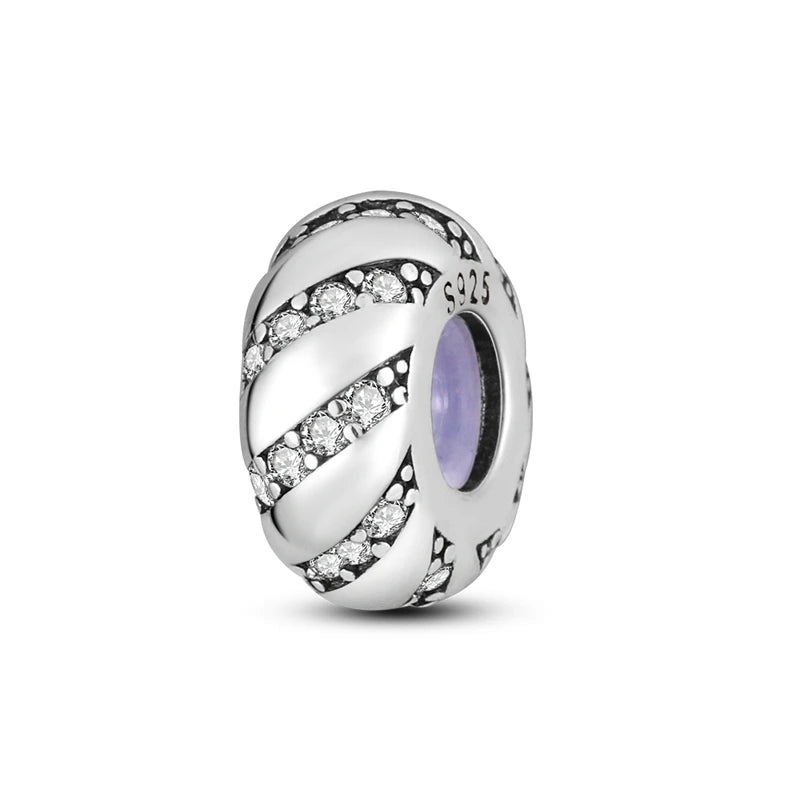 Silver Charm 925 Sterling Silver Clip Charms Safety Chain Charm CZ pave Round Clip Beads Fit Original Bracelet Jewelry Making