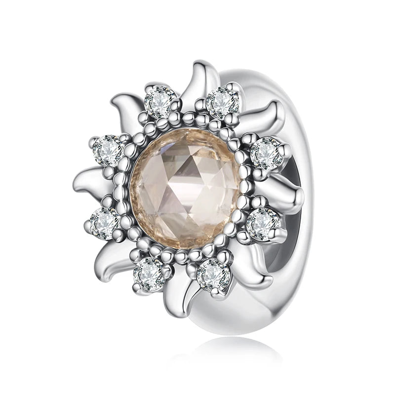 WOSTU 925 Sterling Silver Sunflower Silicone Spacer Beads Zircon Clip Charms Turtle Safty Chains Fit Original Bracelet Necklace