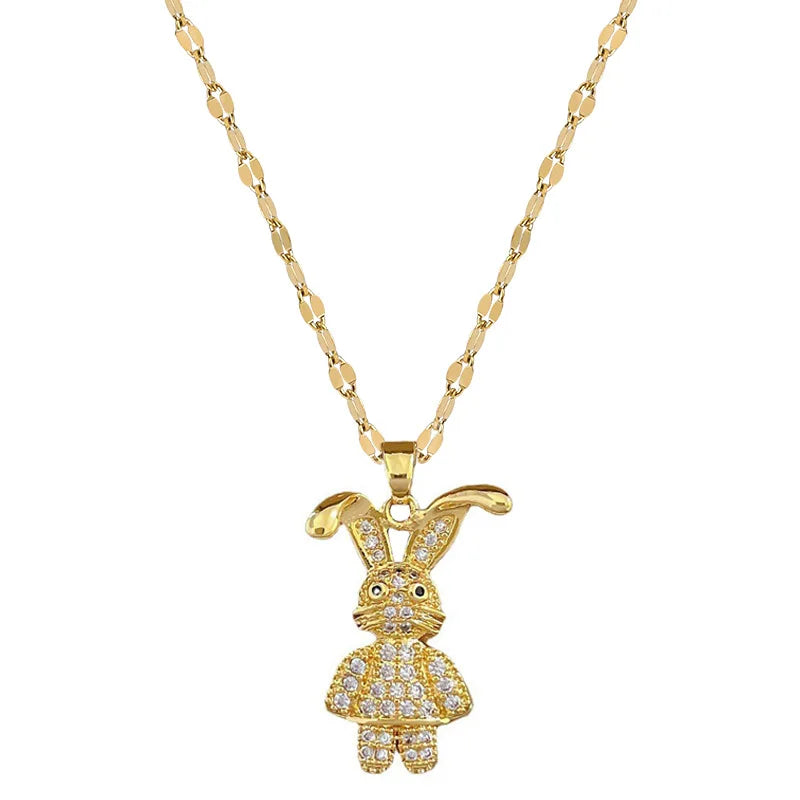 Collier pendentif lapin de Pâques en acier inoxydable 316L DIEYURO pour femme et fille - Nouvelle tendance - Bijou à offrir en cadeau pour une fête