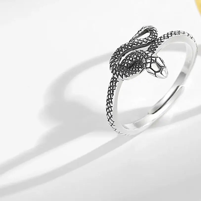 Eudora 925 Sterling Silver Snake Adjustable Ring Vintage Textures Cobra Punk Ring Personalized Jewelry Party Gift for Women Man