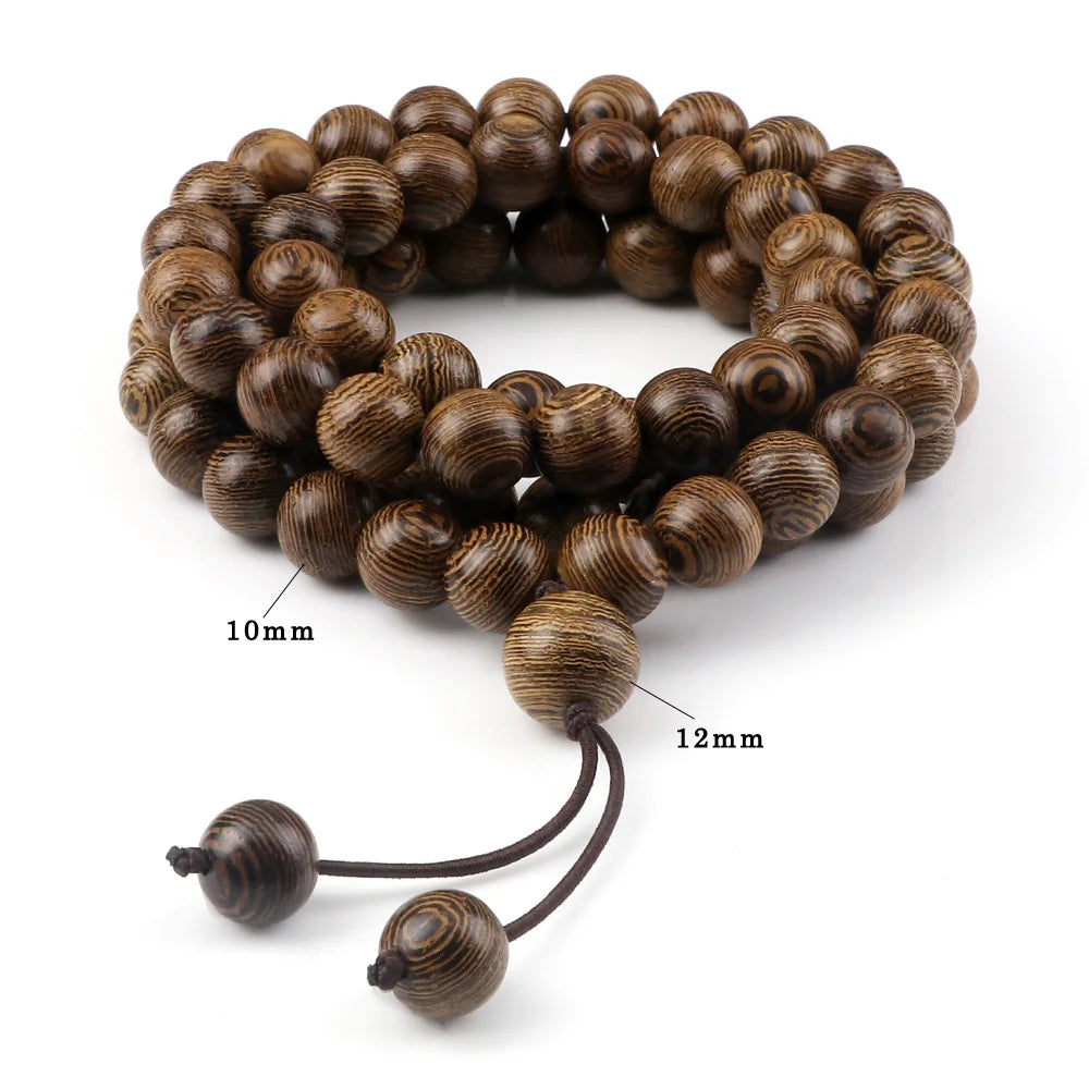 8mm 10mm Natural Wooden 108 Mala Beads Prayer Bracelet For Men Sandalwood Buddhist Buddha Beads Necklace Women Yoga Jewelry Gift