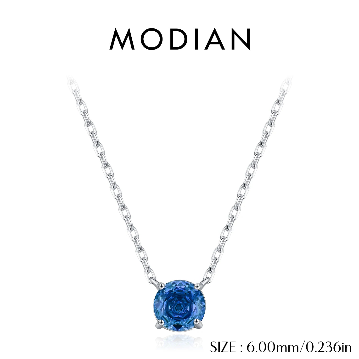 MODIAN 925 Sterling Silver Simple Round Rose Cut Cobalt Blue CZ Pendant Necklaces For Women Fine Jewelry Accessories