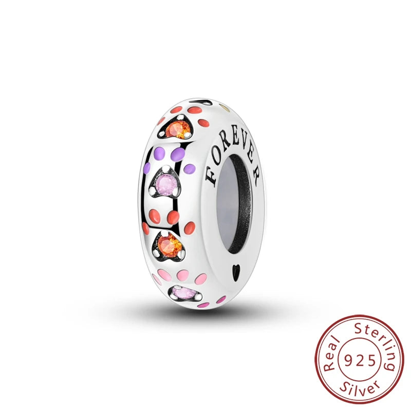 Charms 100% 925 Sterling Silver Flowers Colorful Zircon Silicone Spacer Beads Fit 3mm 925 Original Bracelets Fine DIY Jewelry