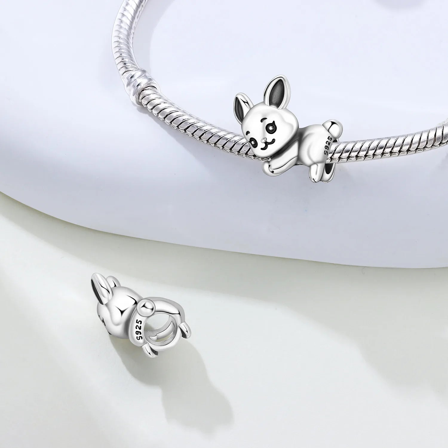 PANPOKI 925 Sterling Silver Cute Rabbit Animal Beads Original Pendants Bracelet Charm Jewelry Party DIY Trendy Gifts