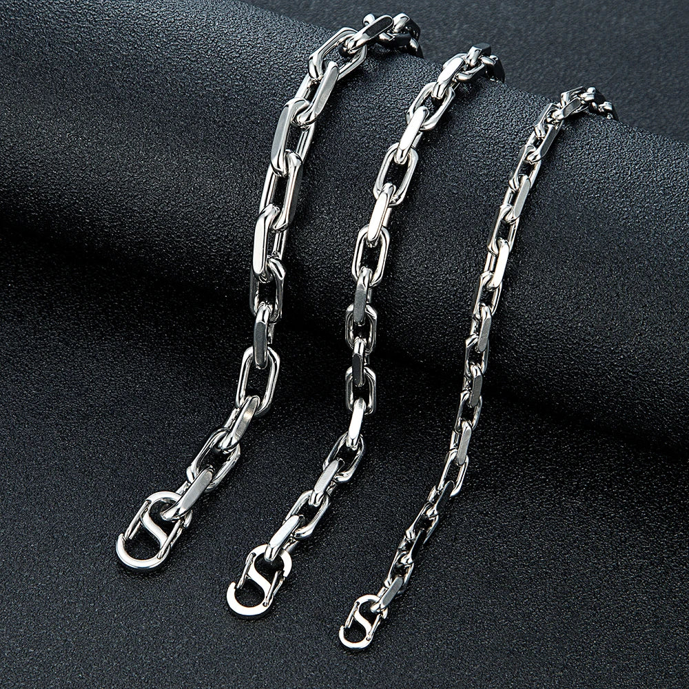 MKENDN Casual Stylish 4.5mm Rectangle Paperclip Chain Link Men Bracelet Punk Stainless Steel Double S Spring Biker Jewelry